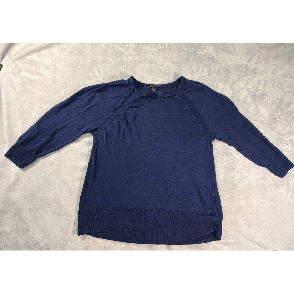 J Crew Navy Blue Linen Crew Neck Raglan Sleeve Sweater Pullover Women's Medium